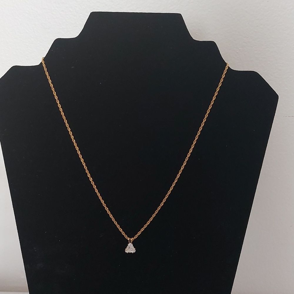 Lady Remington Cubic Zirconia Dainty Triangle Pendant Gold Tone Necklace 25$